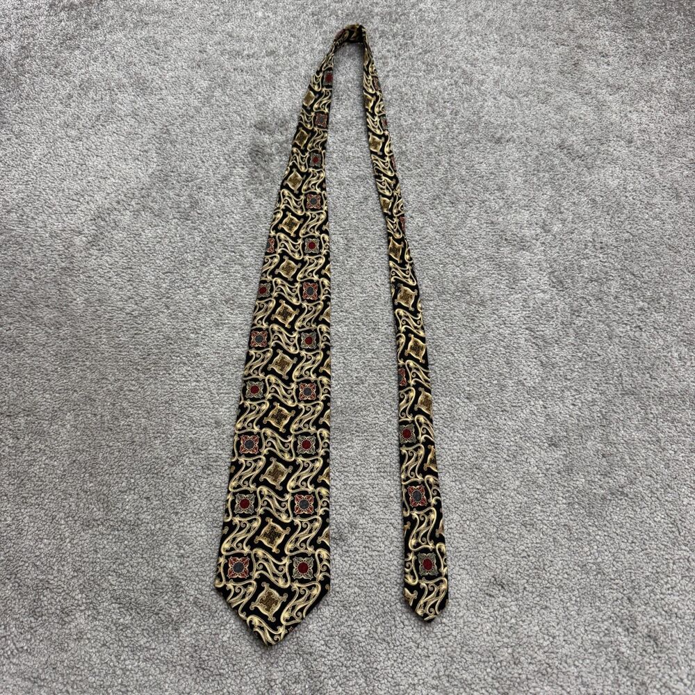 Enrico Coveri Vintage 90's Silk Neck Tie Mens Black Gold Ornate Baroque Italy